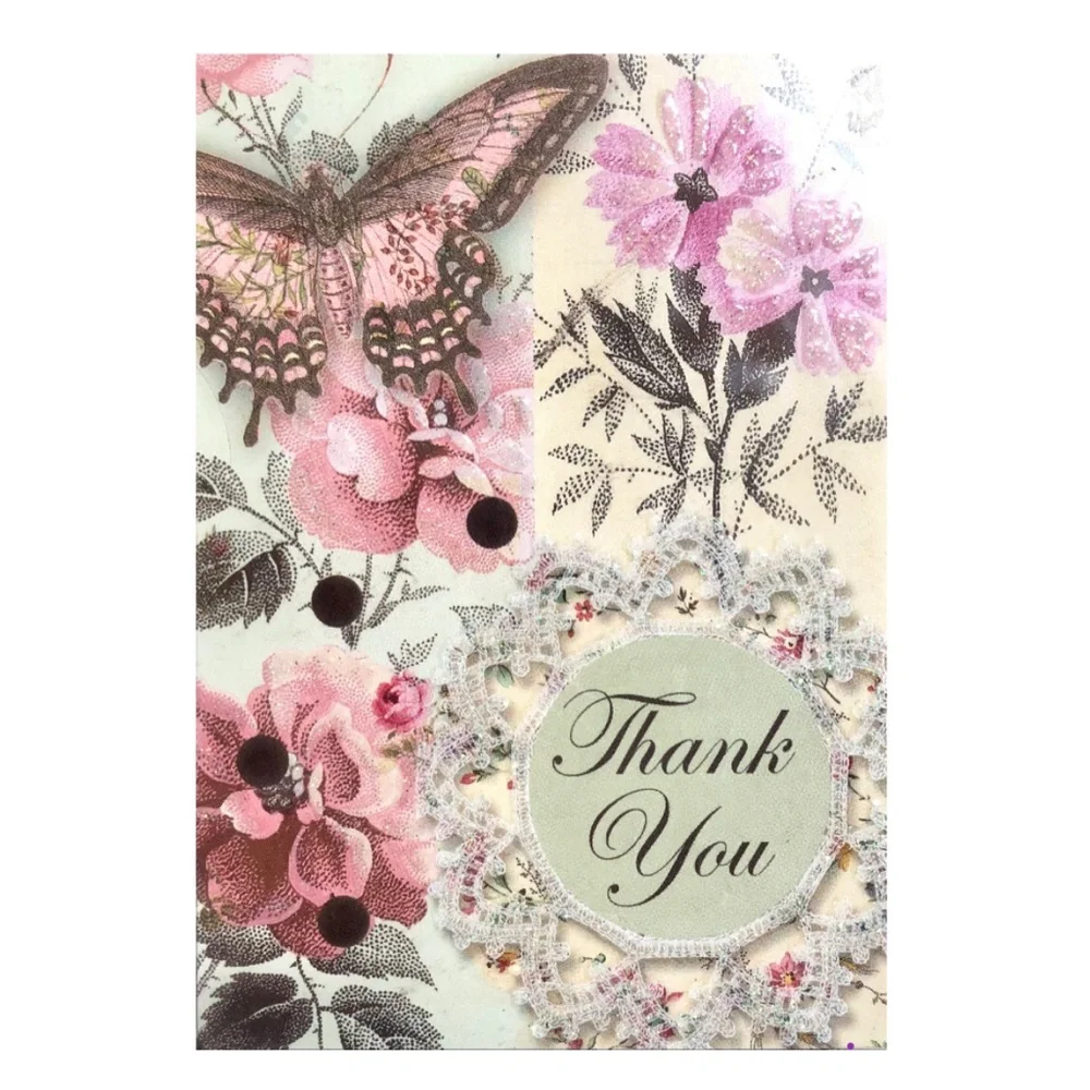 Punch Studio Lacy Butterfly Thank You Cards in Trifold Vinyl Sleeve (67566) 12ct